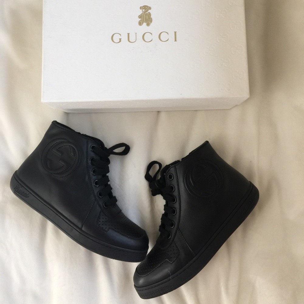 Gucci unisex kids black logo high top sneakers
